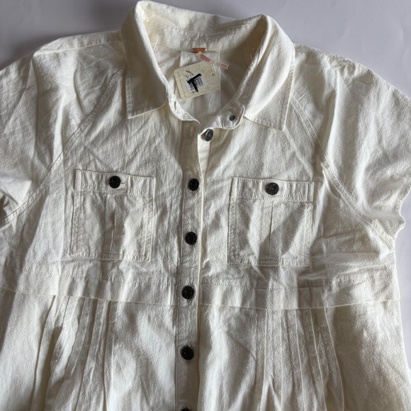 Free People Ronnie Poplin Mini Dress Womens Med White Button Down Short Sleeve - Picture 1 of 11